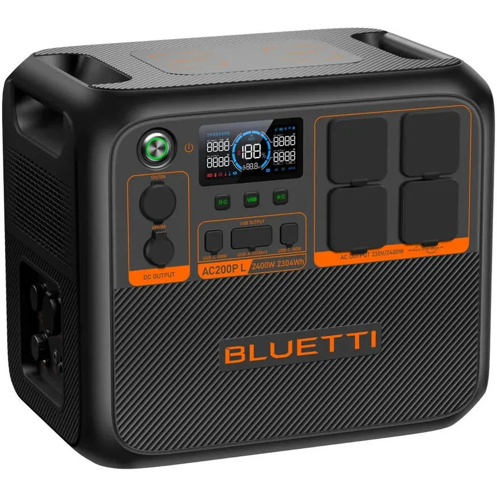 Bluetti AC200PL 2304Wh Portable Power Station, 2400W Pure Sine Wave Inverter, 7200W Surge, LiFePO4 Battery, 1200W Solar Input, 100W USB-C, 48V RV Outlet, Black | AC200PL - Image 7
