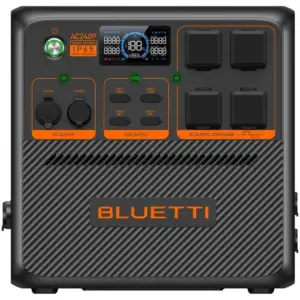 Bluetti AC240P 1843Wh Portable Power Station, 2400W Pure Sine Wave Inverter, 3600W Power Lifting, LiFePO4 Battery, 1200W Solar Input, IP65, 100W USB-C, Expandable with 4 B210, Black | AC240P