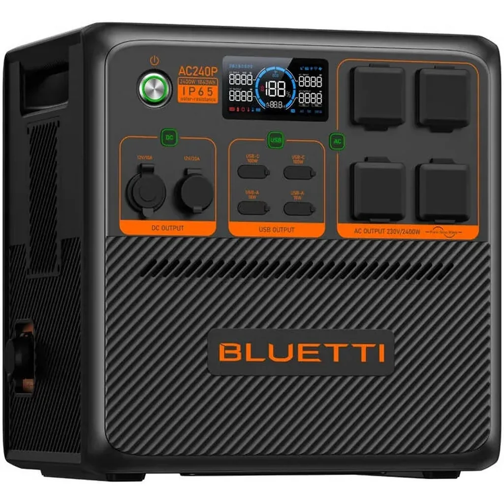 Bluetti AC240P 1843Wh Portable Power Station, 2400W Pure Sine Wave Inverter, 3600W Power Lifting, LiFePO4 Battery, 1200W Solar Input, IP65, 100W USB-C, Expandable with 4 B210, Black | AC240P - Image 3