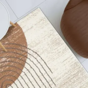 Beluxe Percy Modern Abstracts Rug, Washable Modern Rugs Style, Polypropylene + Polyester Area Rug Floor Covering, Indoor Carpet For Living Room Dining Bedroom 160X230cm-White Rust