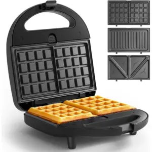 Crownful 3-in-1 Sandwich Maker, Waffle Maker & Grill, 750W Electric Panini Press, Removable Non-Stick Plates, Cool Touch Handle, Black-Matte | B0FX4NLNN1