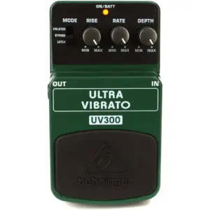 Behringer UV300 Guitar Effects Pedal Vibrato with Depth, Rate, Rise, and Mode Controls, Latched/Unlatched Operation, Black/Green | UV300