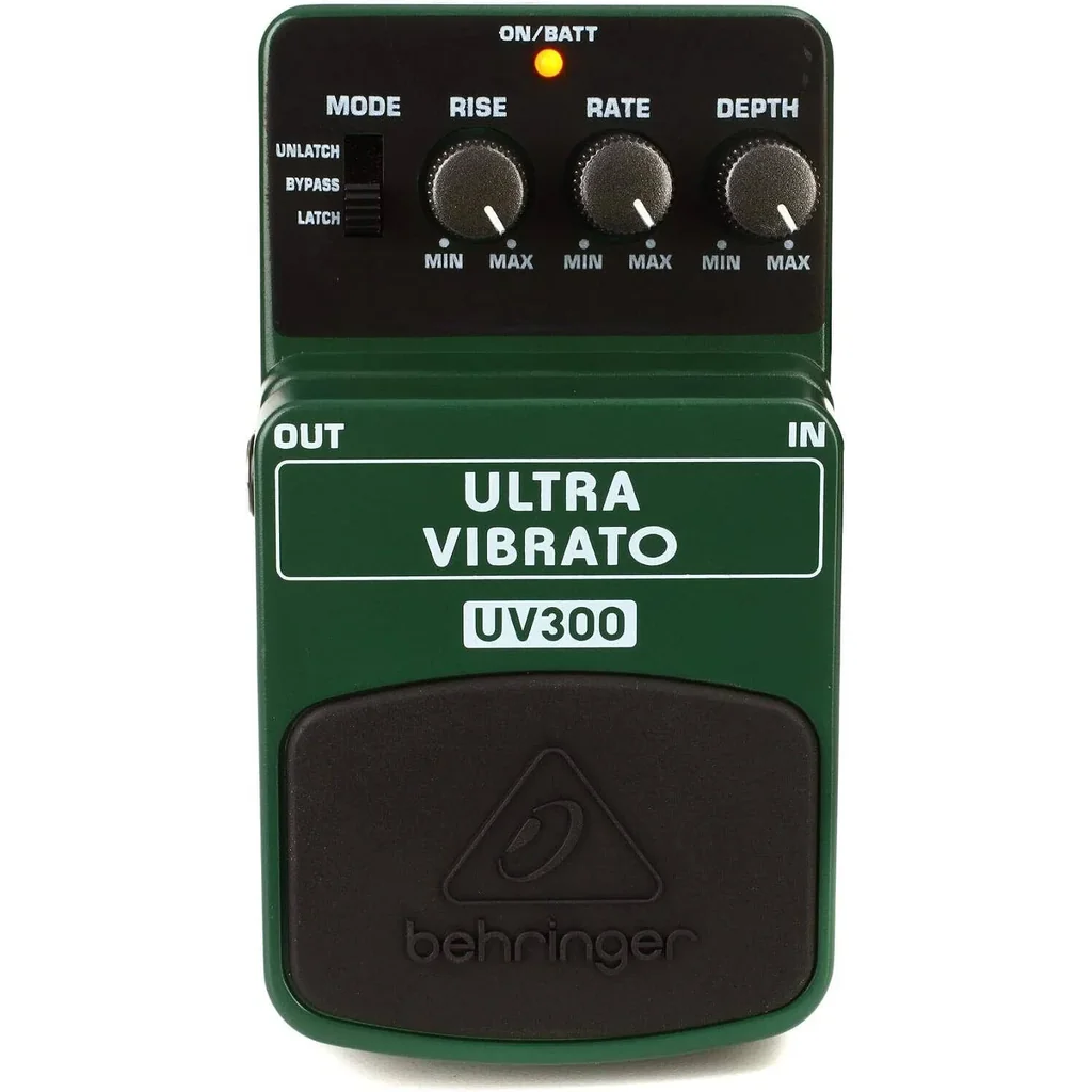 Behringer UV300 Guitar Effects Pedal Vibrato with Depth, Rate, Rise, and Mode Controls, Latched/Unlatched Operation, Black/Green | UV300