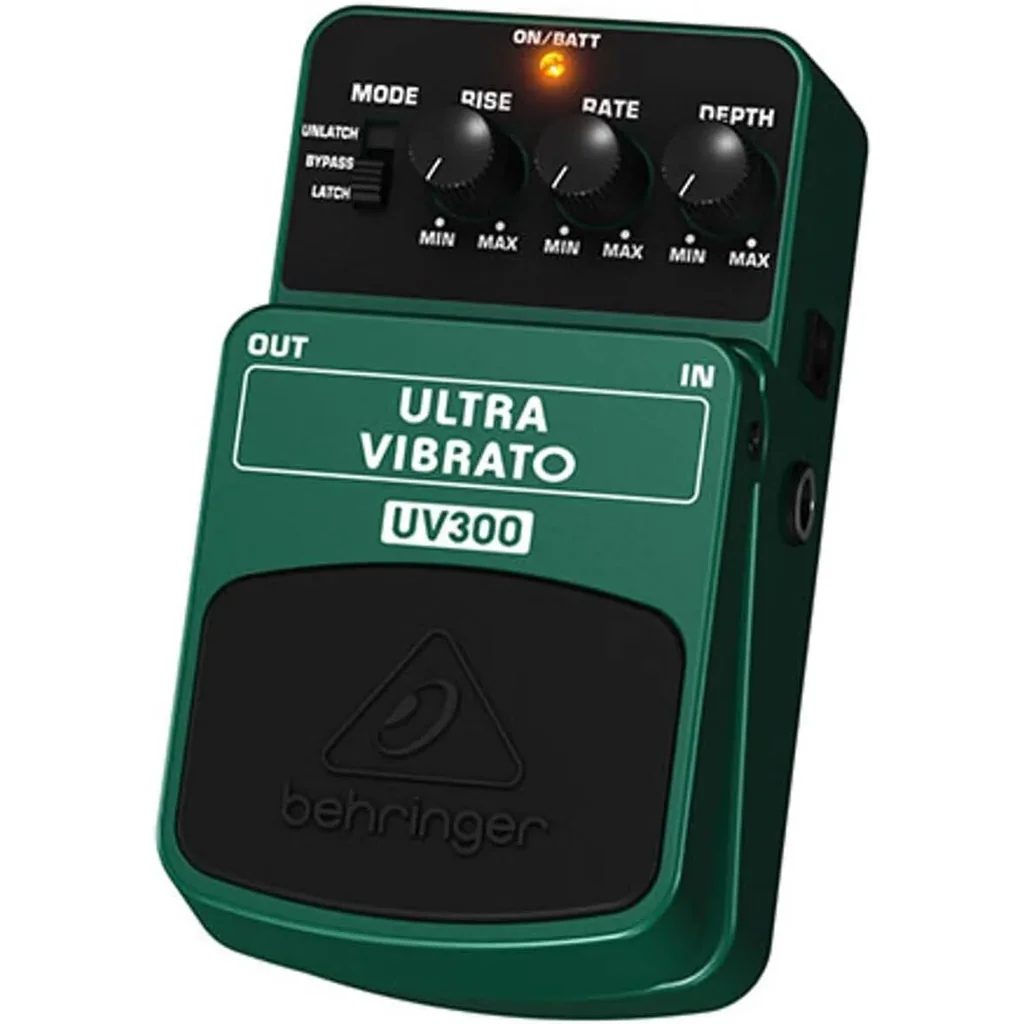 Behringer UV300 Guitar Effects Pedal Vibrato with Depth, Rate, Rise, and Mode Controls, Latched/Unlatched Operation, Black/Green | UV300 - Image 2