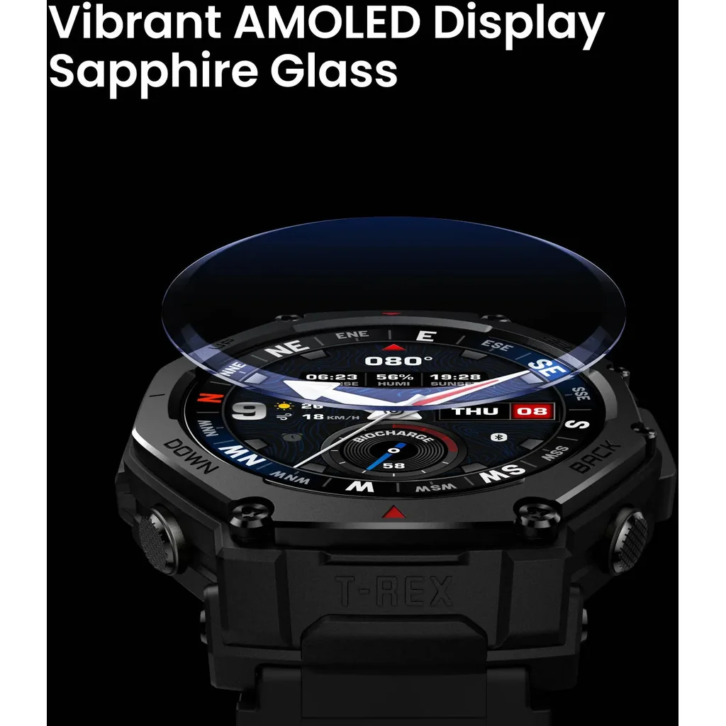 Amazfit T-Rex 3 Pro Smartwatch, 1.32" AMOLED Display, 180+ Sports Modes, Titanium Bezel, Dual Band GPS, Offline Maps, 25 Day Battery, Integrated Torch, 10 ATM, 44mm Sapphire, Black Gold | A2549 - Image 2