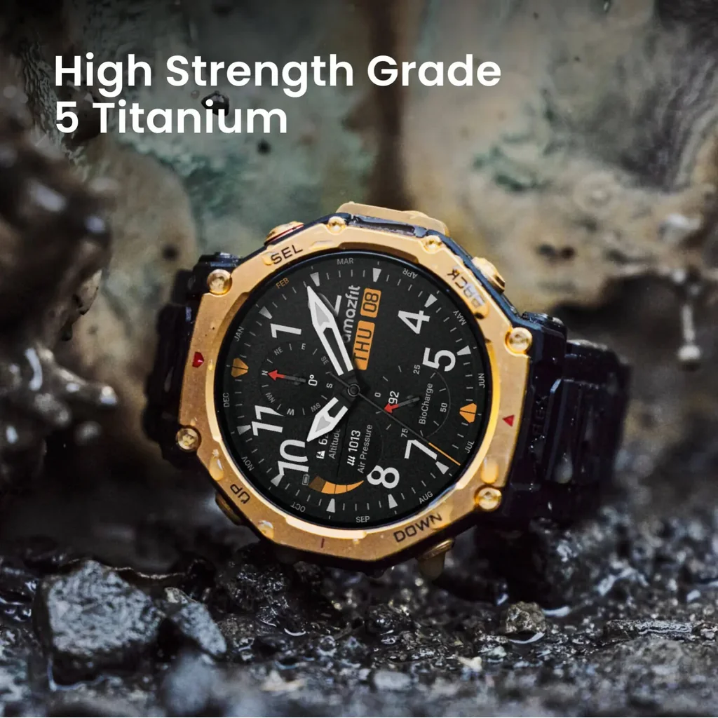 Amazfit T-Rex 3 Pro Smartwatch, 1.32" AMOLED Display, 180+ Sports Modes, Titanium Bezel, Dual Band GPS, Offline Maps, 25 Day Battery, Integrated Torch, 10 ATM, 44mm Sapphire, Black Gold | A2549 - Image 5
