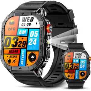 ArmFit HULK3 AMOLED Smart Watch, 1.96 Inch Screen, BT Calling, 350mAh Battery, Heart Rate Sleep Monitor, IP68 Waterproof, Android iOS Compatible, Black | HULK3