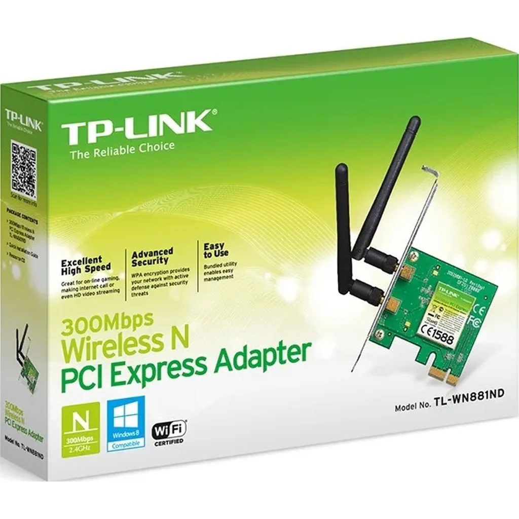 TP-LINK Wireless N300 PCI Express Adapter, 2.4GHz 300Mbps, Include Low-Profile Bracket | TL-WN881ND