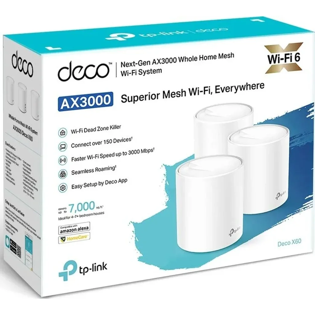 TP-Link Deco X60 Whole Home Mesh Wi-Fi System, AX3000 Wireless WiFi 6 Speeds Up to 3000Mbps | DECO X60(3-pack) - Image 4
