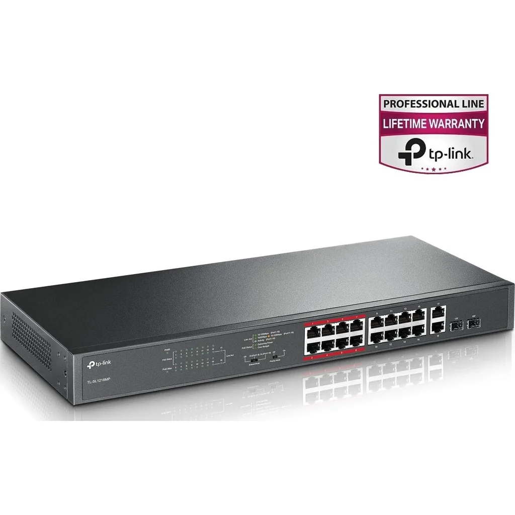 TP-Link 16-Port 10/100 Mbps + 2-Port Gigabit Rackmount Switch with 16-Port PoE+ | TL-SL1218MP - Image 2