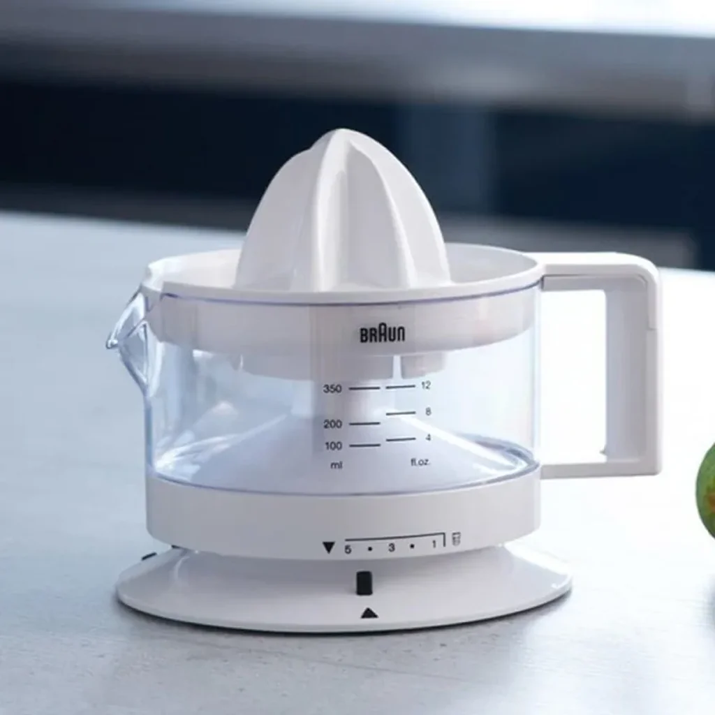 Braun Juicer, 20 Watts, 350ML, Left-And-Right Rotation, Automatic Start and Stop, Adjustable Fruit Pulp Control, Practical Scale, White | CJ3000