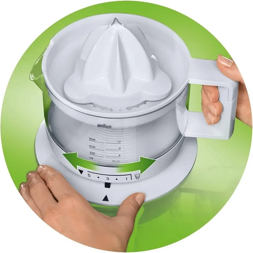 Braun Juicer, 20 Watts, 350ML, Left-And-Right Rotation, Automatic Start and Stop, Adjustable Fruit Pulp Control, Practical Scale, White | CJ3000 - Image 5
