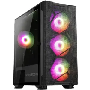 Abkoncore C550M Mini Tower Computer Case, Front Mesh Design Case, Built-In Front Spectrum Fan (3), 120mm Built-In Rear Spectrum Fan (1), USB 3.0 x 1, USB 2.0 x 2, HD Audio/Mic - Black | C550M