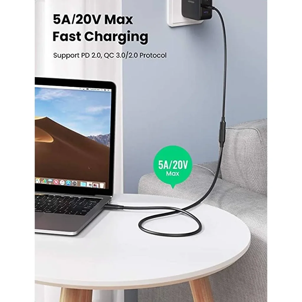 Ugreen USB-C 3.1 Gen2 5A Extension Cable, Type C Male to Female Wire, Compatible For Macbook, Nintendo Switch, iPad Etc, 0.5 Meter Length, Black | 40574 - Image 2