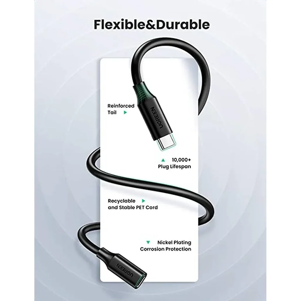 Ugreen USB-C 3.1 Gen2 5A Extension Cable, Type C Male to Female Wire, Compatible For Macbook, Nintendo Switch, iPad Etc, 0.5 Meter Length, Black | 40574 - Image 4