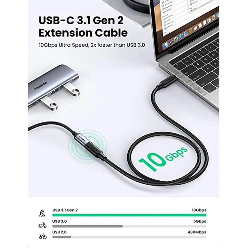 Ugreen USB-C 3.1 Gen2 5A Extension Cable, Type C Male to Female Wire, Compatible For Macbook, Nintendo Switch, iPad Etc, 0.5 Meter Length, Black | 40574 - Image 5