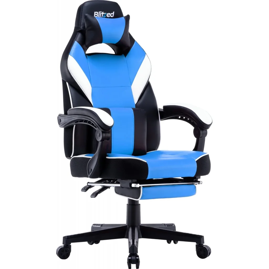 Blitzed Gaming Chair With Retractable Footrest Porto - Blue/Black | PORTOBLUE