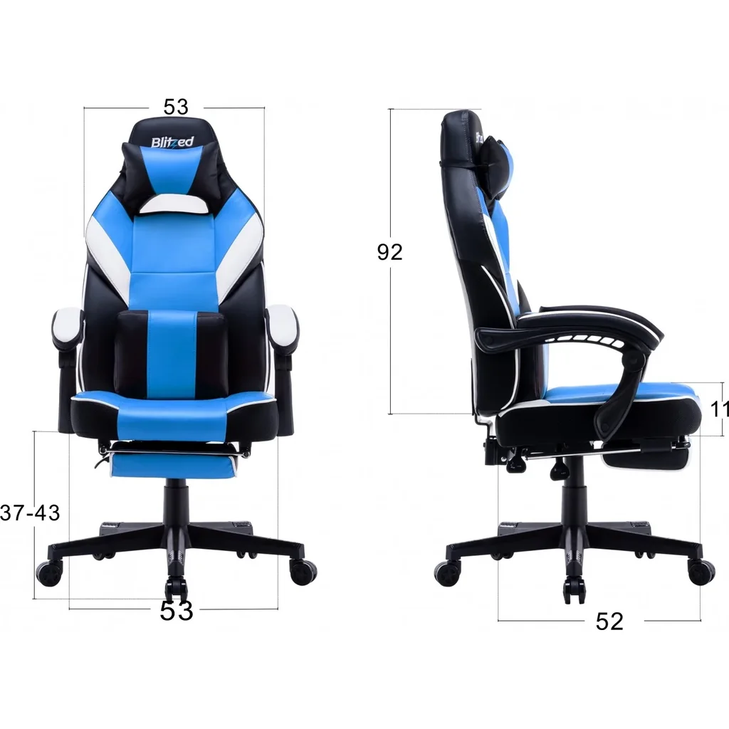 Blitzed Gaming Chair With Retractable Footrest Porto - Blue/Black | PORTOBLUE - Image 2