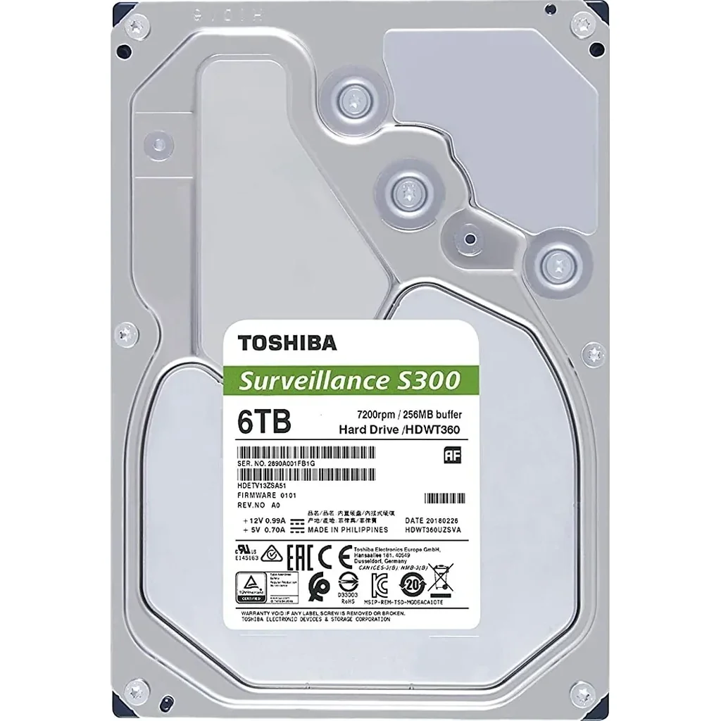TOSHIBA S300 3.5" 6TB Surveillance SATA 6.0 Gbit/s Internal Hard Drive, 184MB/s Typ Data Transfer Speed, 5400 RPM Speed, 24/7 Operation, Supports 64 Cameras, 180TB/Year Workload | HDWT860UZSVA - Image 3