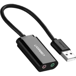 UGREEN USB 2.0 External Stereo Sound Card Adapter, USB-A to 3.5mm Headphone and Microphone Jack Convertor, Crystal-Clear Sound, For Win/Mac/Linux/PS5, Black | 30724