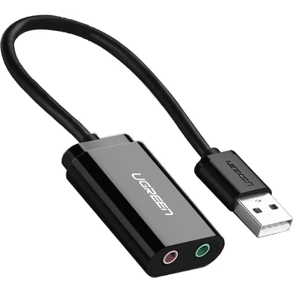 UGREEN USB 2.0 External Stereo Sound Card Adapter, USB-A to 3.5mm Headphone and Microphone Jack Convertor, Crystal-Clear Sound, For Win/Mac/Linux/PS5, Black | 30724