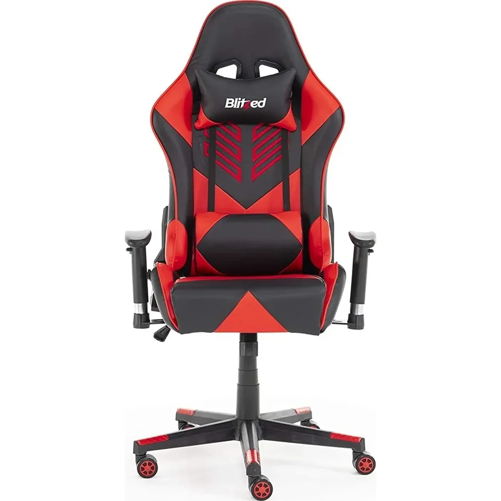Blitzed Budget Adonis Faux Leather Racing Syle Gaming Chair without Head Pillow and Lumbar Cushion without Footrest - Red