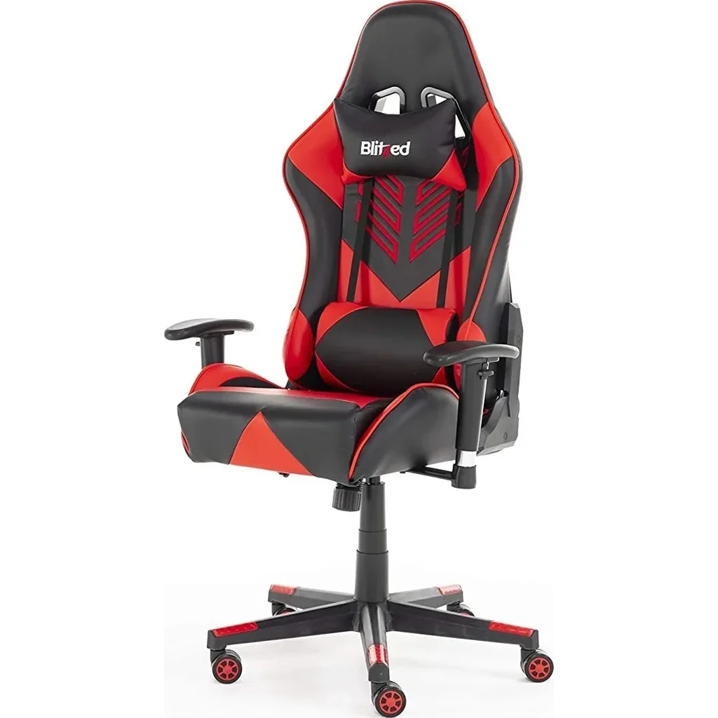 Blitzed Budget Adonis Faux Leather Racing Syle Gaming Chair without Head Pillow and Lumbar Cushion without Footrest - Red - Image 2