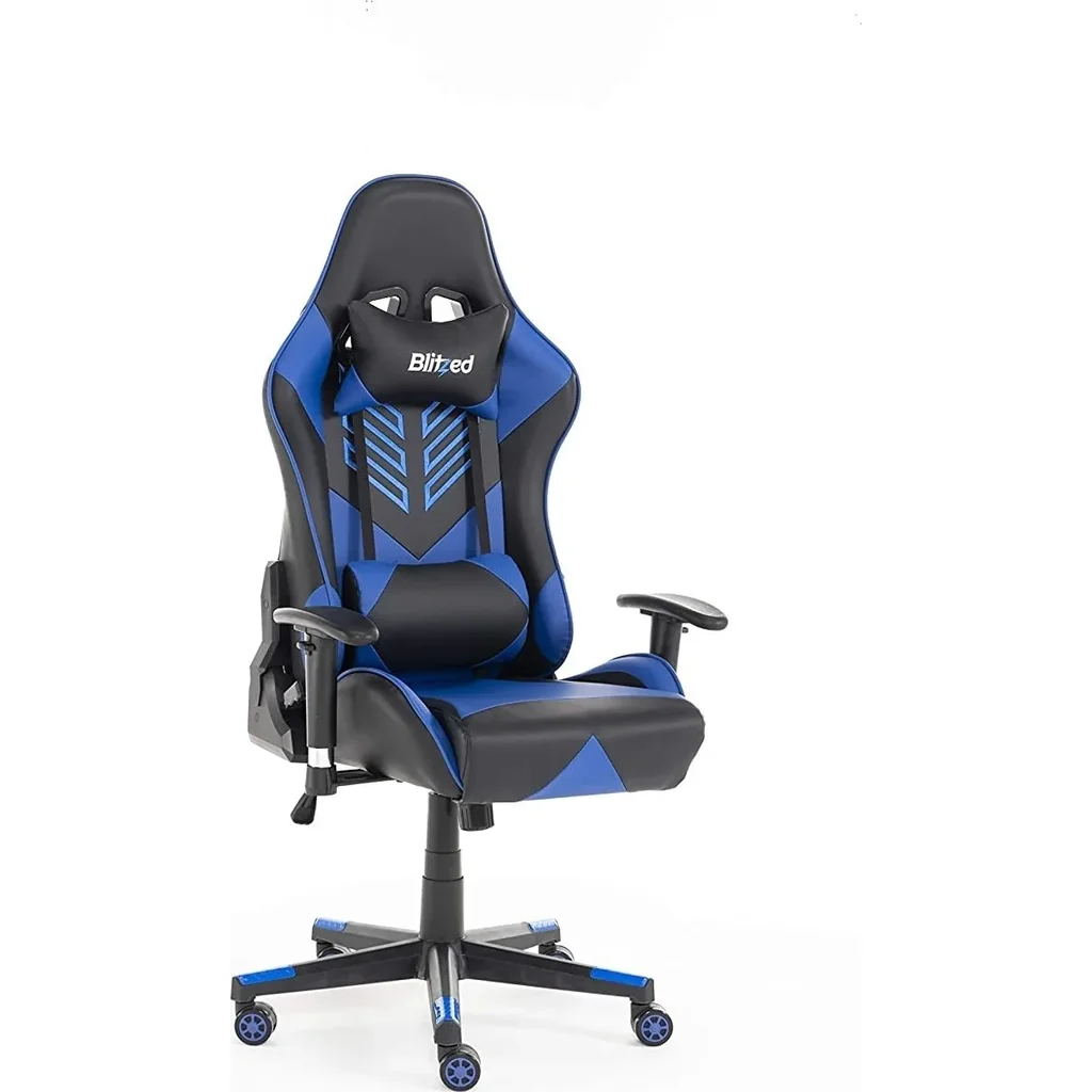 Blitzed Budget Adonis Faux Leather Racing Syle Gaming Chair Without Head Pillow And Lumbar Cushion Without Footrest - Blue - Image 2