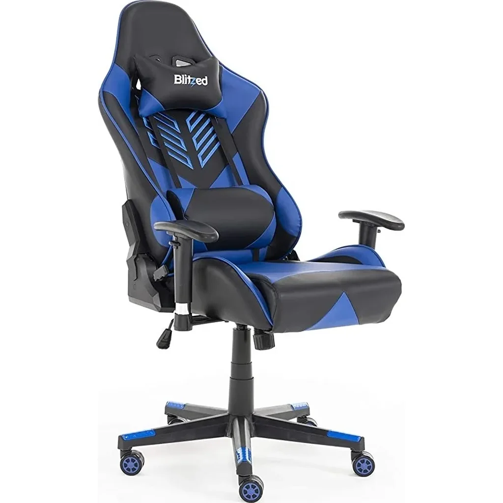 Blitzed Budget Adonis Faux Leather Racing Syle Gaming Chair Without Head Pillow And Lumbar Cushion Without Footrest - Blue - Image 3