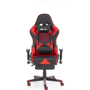 Blitzed Budget Adonis Faux Leather Racing Syle Gaming Chair With Head Pillow And Lumbar Cushion With Footrest - Red