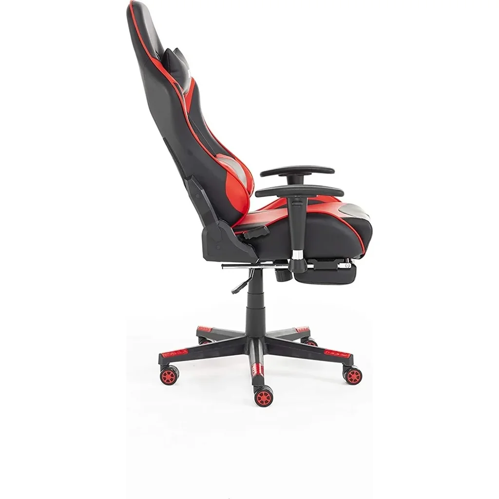 Blitzed Budget Adonis Faux Leather Racing Syle Gaming Chair With Head Pillow And Lumbar Cushion With Footrest - Red - Image 3
