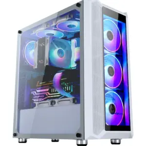 Abkon Core H301G Sync, Mesh Design+ Glass Front Panel - Black Tempered Glass left panel - USB3.0*1 + USB1.1*2, HD Audio White - RGB | H301G