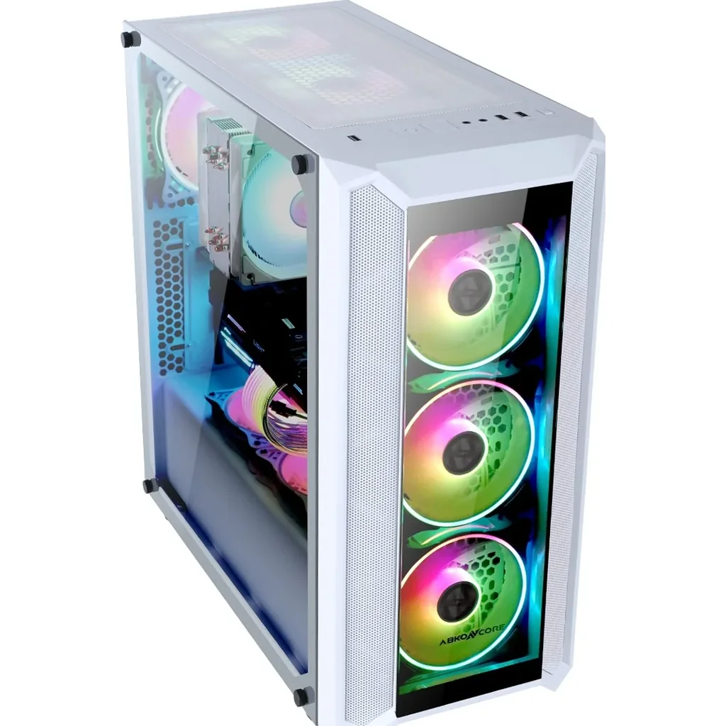 Abkon Core H301G Sync, Mesh Design+ Glass Front Panel - Black Tempered Glass left panel - USB3.0*1 + USB1.1*2, HD Audio White - RGB | H301G - Image 2