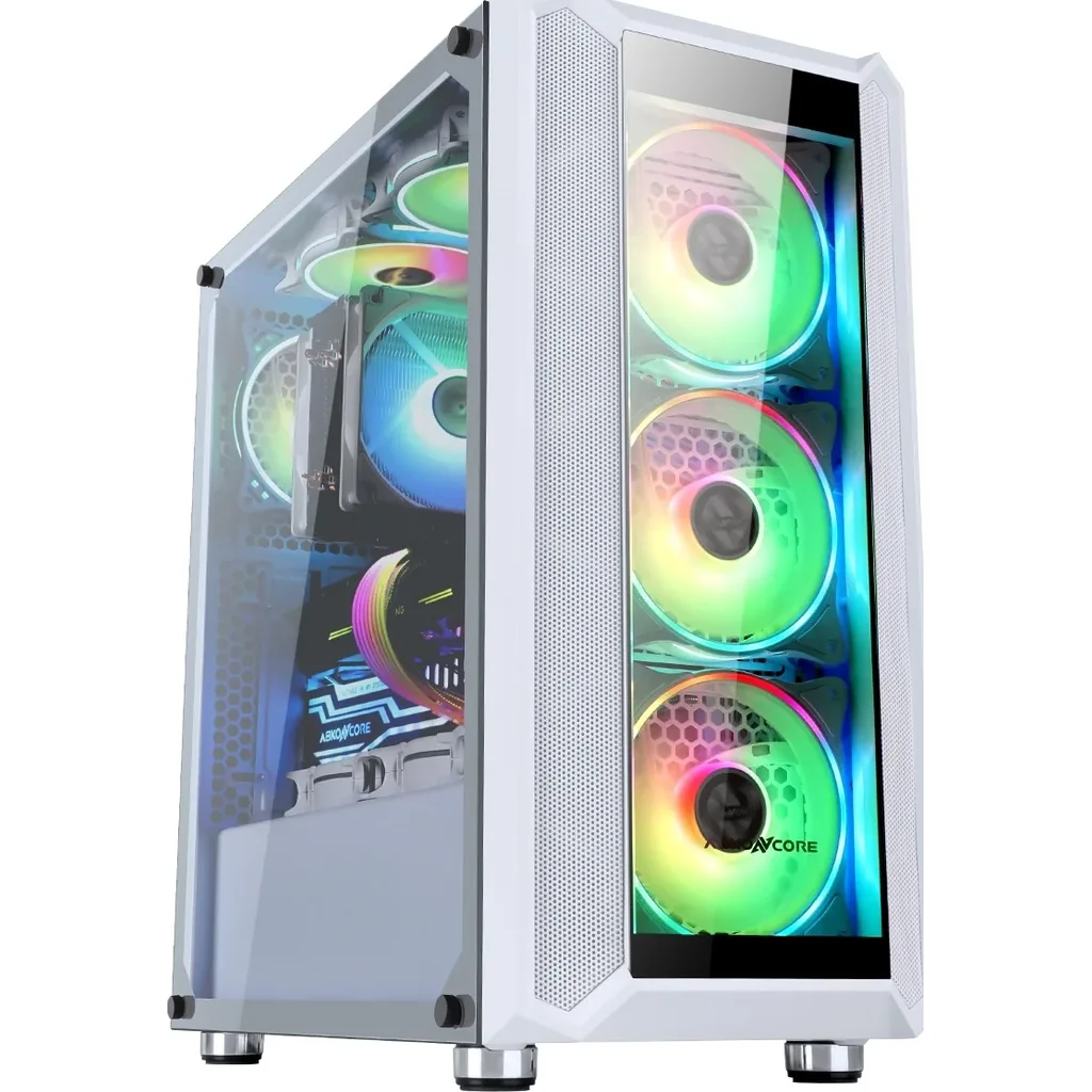 Abkon Core H301G Sync, Mesh Design+ Glass Front Panel - Black Tempered Glass left panel - USB3.0*1 + USB1.1*2, HD Audio White - RGB | H301G - Image 4