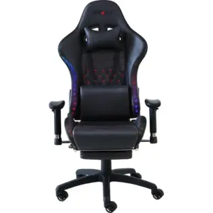 Blitzed RGB Gaming Chair Racing Style With Retractable Footrest And Lumbar Pillow With Massager 6689 - Black | 6689