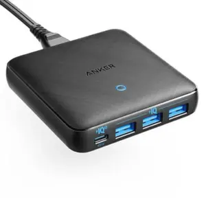 Anker PowerPort Slim 65W PD+4 Charger, 65W 4 Port PIQ 3.0&GaN Fast Charger Adapter, PowerPort Atom III Slim Wall Charger, a 45W Power Delivery Port, Superior Safety, Black | AN.A2045K11.BK