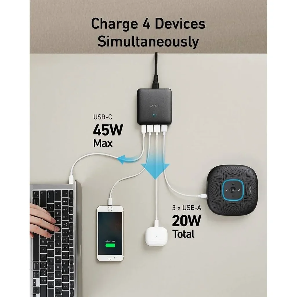 Anker PowerPort Slim 65W PD+4 Charger, 65W 4 Port PIQ 3.0&GaN Fast Charger Adapter, PowerPort Atom III Slim Wall Charger, a 45W Power Delivery Port, Superior Safety, Black | AN.A2045K11.BK - Image 2