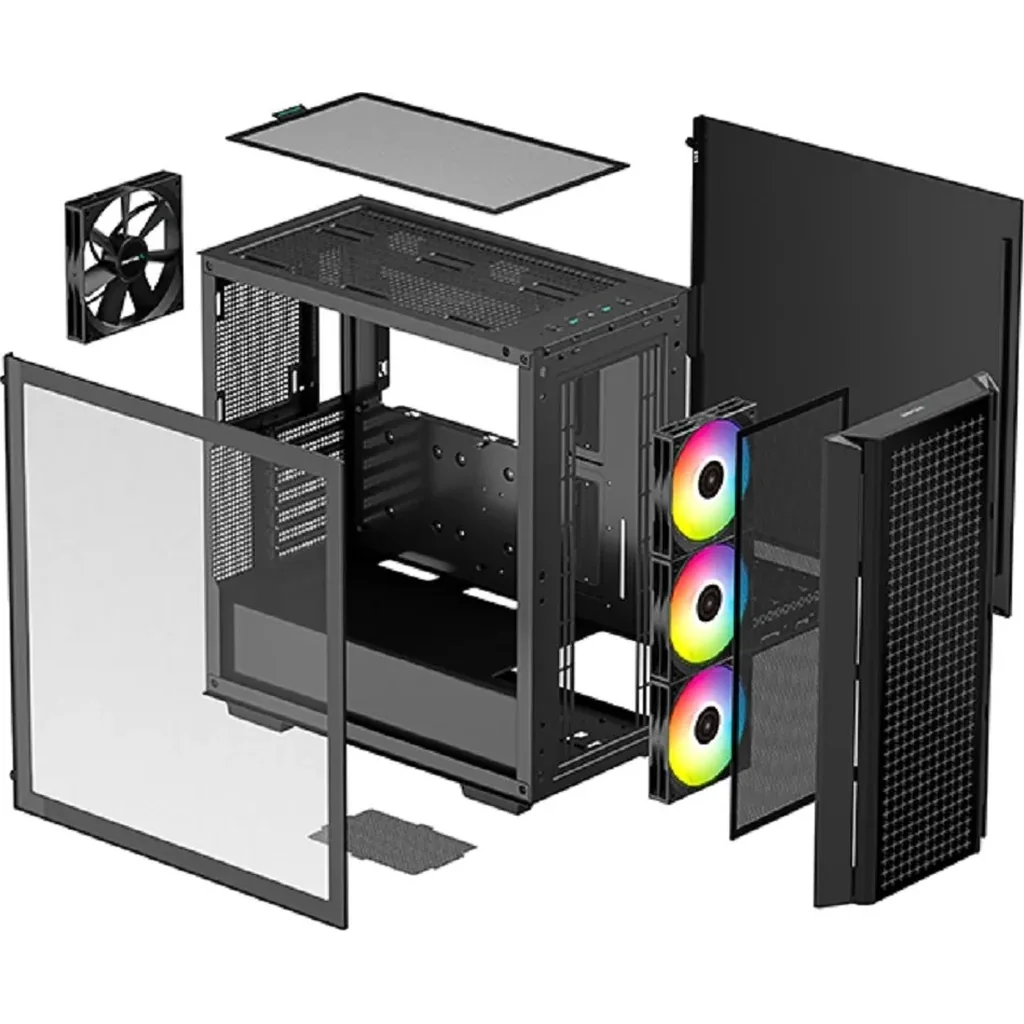 DeepCool CG540 Mid Tower Tempered Glass Side & Front Window Panel Case, 175mm, Addressable RGB LED Fans, 2xUSB 3.0, ATX PS2, Black | R-CG540-BKAGE4-G-1 - Image 5