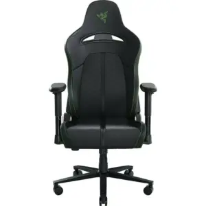 Razer Enki X Essential Leather Gaming Chair, 2D Armrests, Built-In Lumbar Arch, Optimized Cushion Density, Adjustable 152? Recline, 60mm PU Coated Casters, Black & Green | RZ38-03880100-R3G1