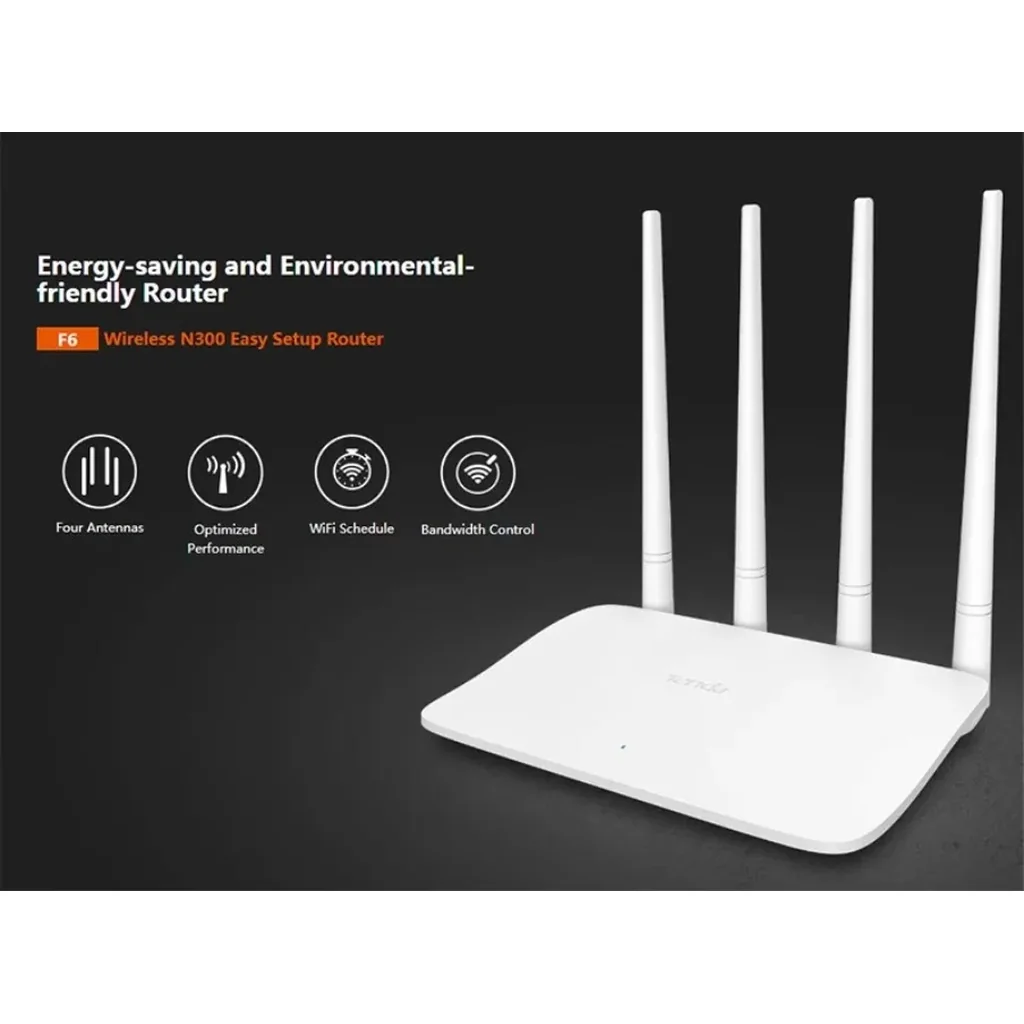 Tenda F6 V4.0 Wireless N300, Wi-Fi Router 300, Easy Setup, 300mbps, 4x 5dBi External Antennas -White | F6 - Image 3