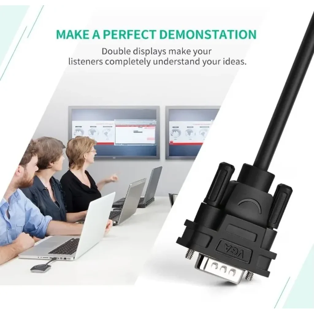 Ugreen VGA Splitter 1 in 2 Out Computer Monitor SVGA Port, Built In Signal Booster, With 1M Cable Support 1080P, 60Hz for Laptop PC to Monitor, Black | 40254 - Image 3