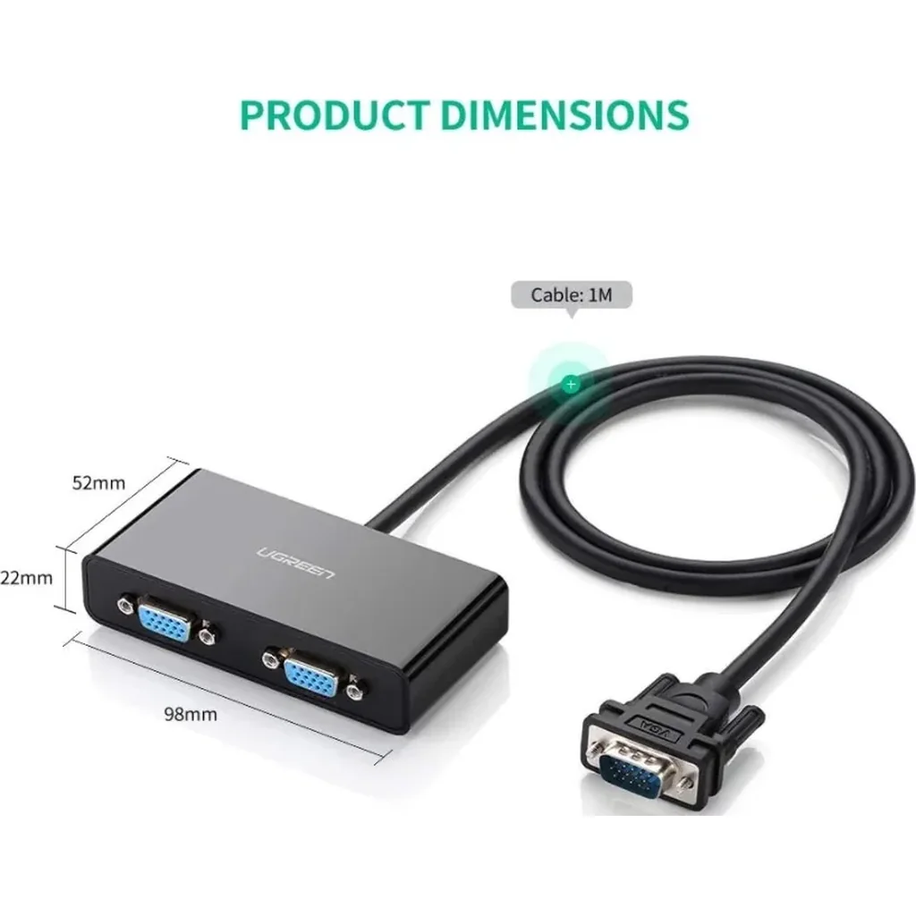 Ugreen VGA Splitter 1 in 2 Out Computer Monitor SVGA Port, Built In Signal Booster, With 1M Cable Support 1080P, 60Hz for Laptop PC to Monitor, Black | 40254 - Image 6