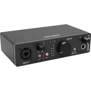 Arturia MiniFuse 1 USB-C 1x2 Audio Interface, USB 2.0, Compatible with 1 Mic/Line/Instrument Preamp and Included Software Suite/PC, 24-Bit,192 kHz Converters, Phantom Power, Black | MiniFuse 1