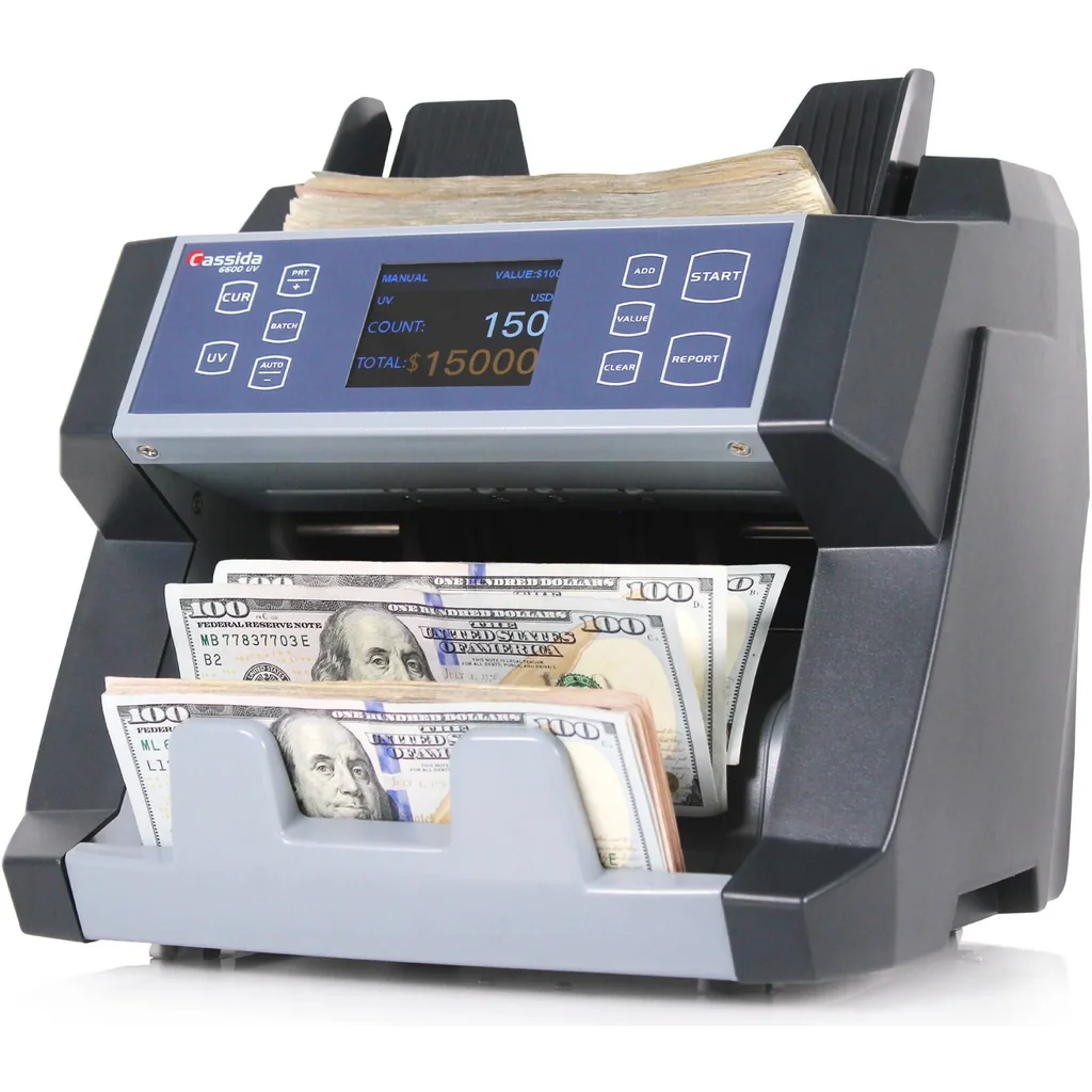 Cassida 6600 UV Series Business-Grade Bill Counter with ValuCount Counting Machine, TFT 2.8 Display, 1400 Bills Per Minute, 400 Bills Hopper, 250 Bills Stacker, Top Loader, Gray | 6600 UV