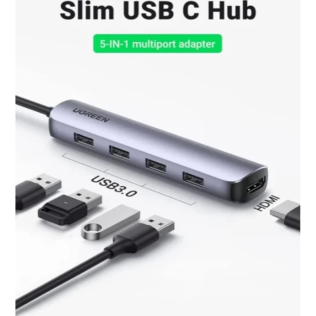 Ugreen USB-C to USB Adapter USB-C HDMI Dongle, With 4K HDMI Output, 4 USB 3.0 Ports, Compatible for MacBook Pro/iPad Pro/XPS Pixel Book | 20197 - Image 2