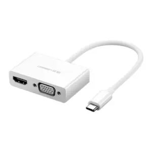 UGreen USB-C To HDMI & VGA Converter, 15Cm Cable Length, Scratch Resistant ABS Plastic, White | 30843