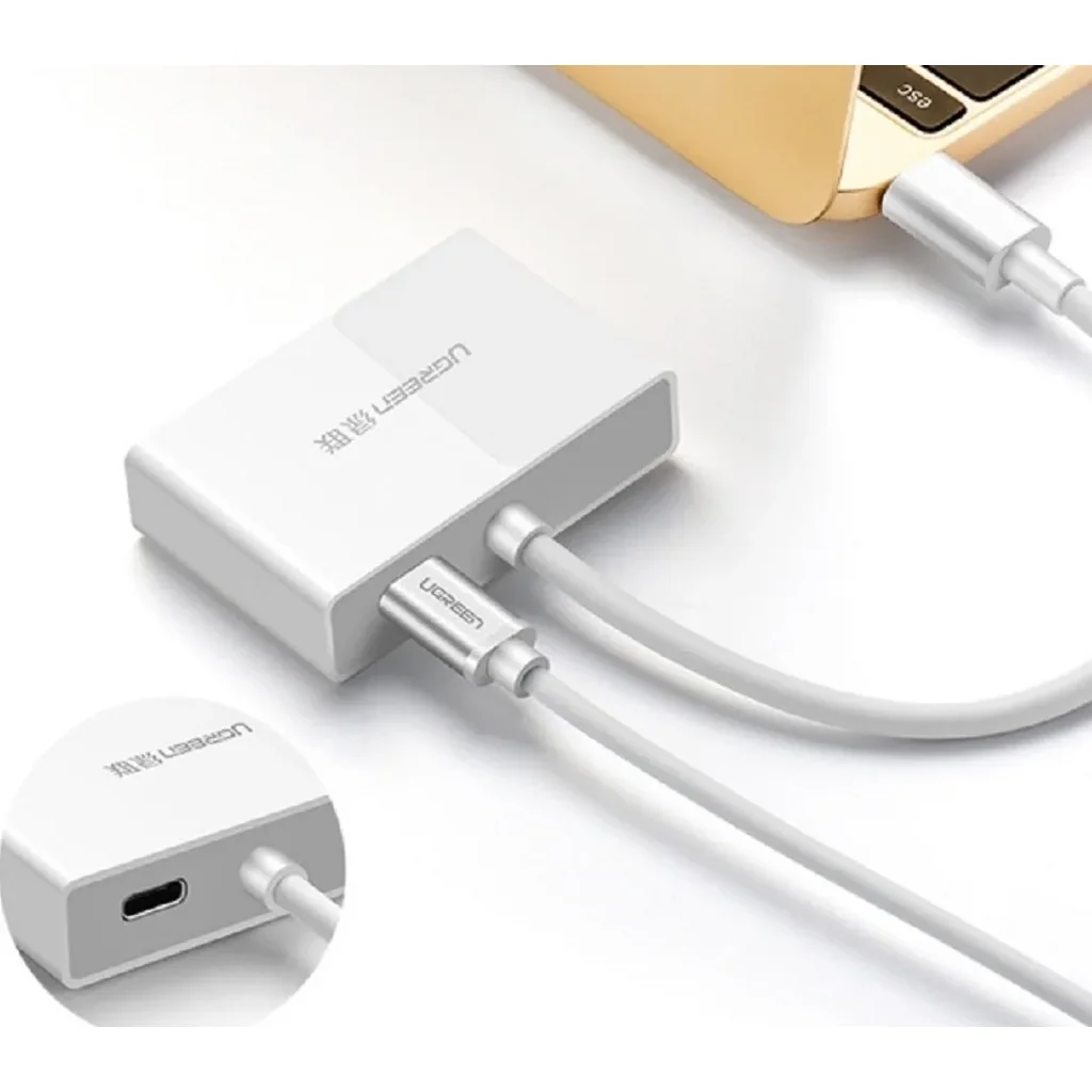 UGreen USB-C To HDMI & VGA Converter, 15Cm Cable Length, Scratch Resistant ABS Plastic, White | 30843 - Image 2