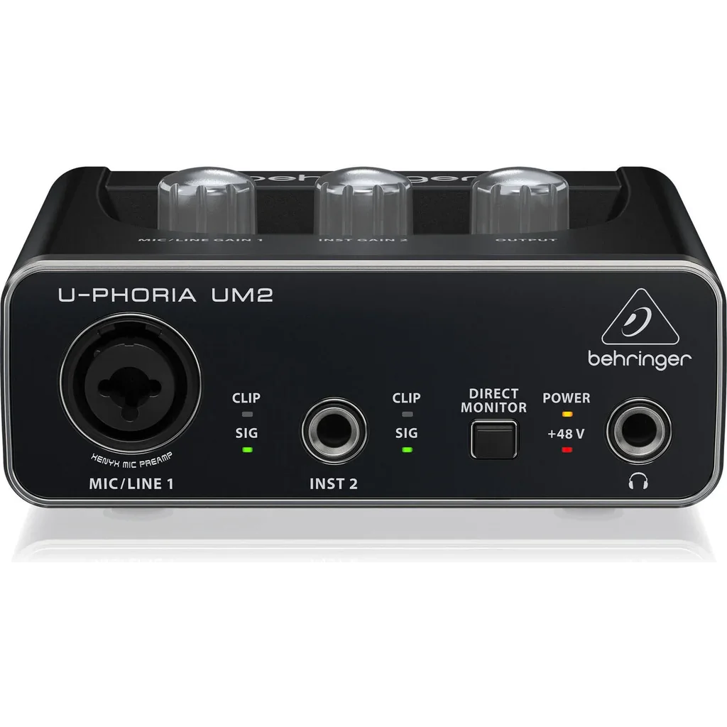 Behringer UM2 U-Phoria USB Audio Interface, 2x2 Channel, XENYX Mic Preamp, 48kHz Resolution, Combo XLR TRS Input, Phantom Power, Instrument Input, Phones Output, USB Powered, Black | UM2 - Image 2