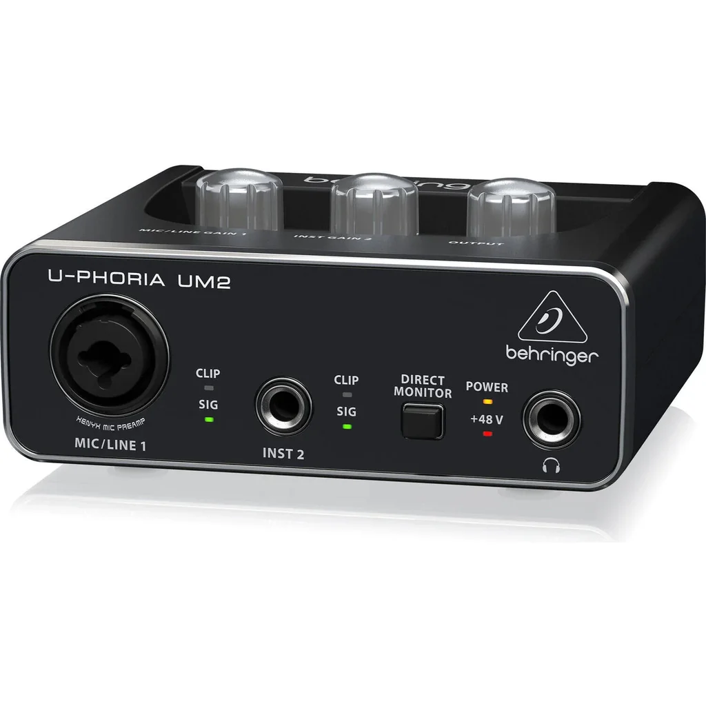 Behringer UM2 U-Phoria USB Audio Interface, 2x2 Channel, XENYX Mic Preamp, 48kHz Resolution, Combo XLR TRS Input, Phantom Power, Instrument Input, Phones Output, USB Powered, Black | UM2 - Image 3