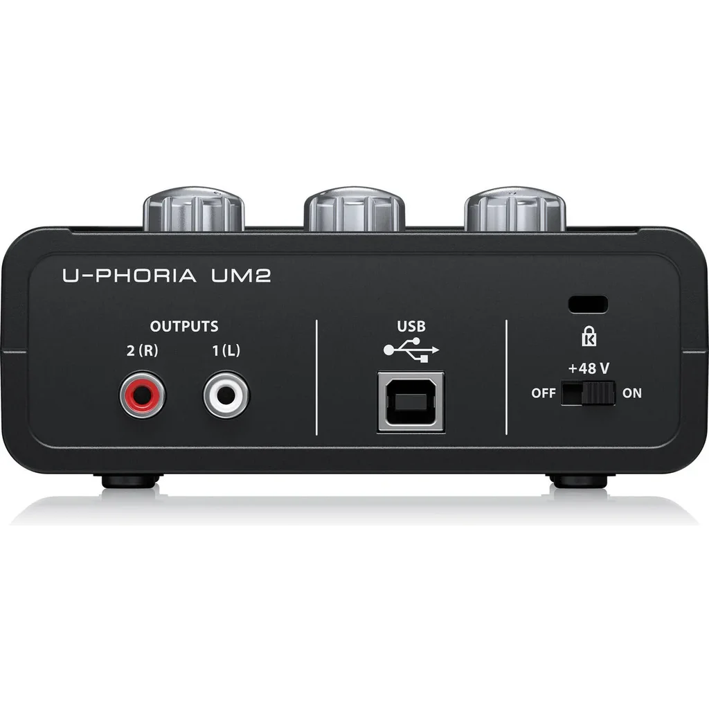 Behringer UM2 U-Phoria USB Audio Interface, 2x2 Channel, XENYX Mic Preamp, 48kHz Resolution, Combo XLR TRS Input, Phantom Power, Instrument Input, Phones Output, USB Powered, Black | UM2 - Image 4